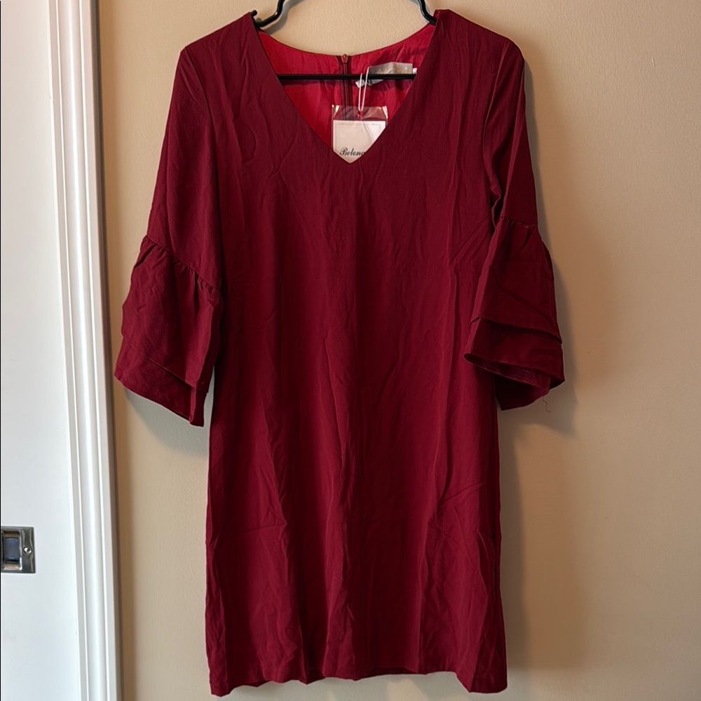 Red Mini Dress with Ruffled 3/4 Sleeves